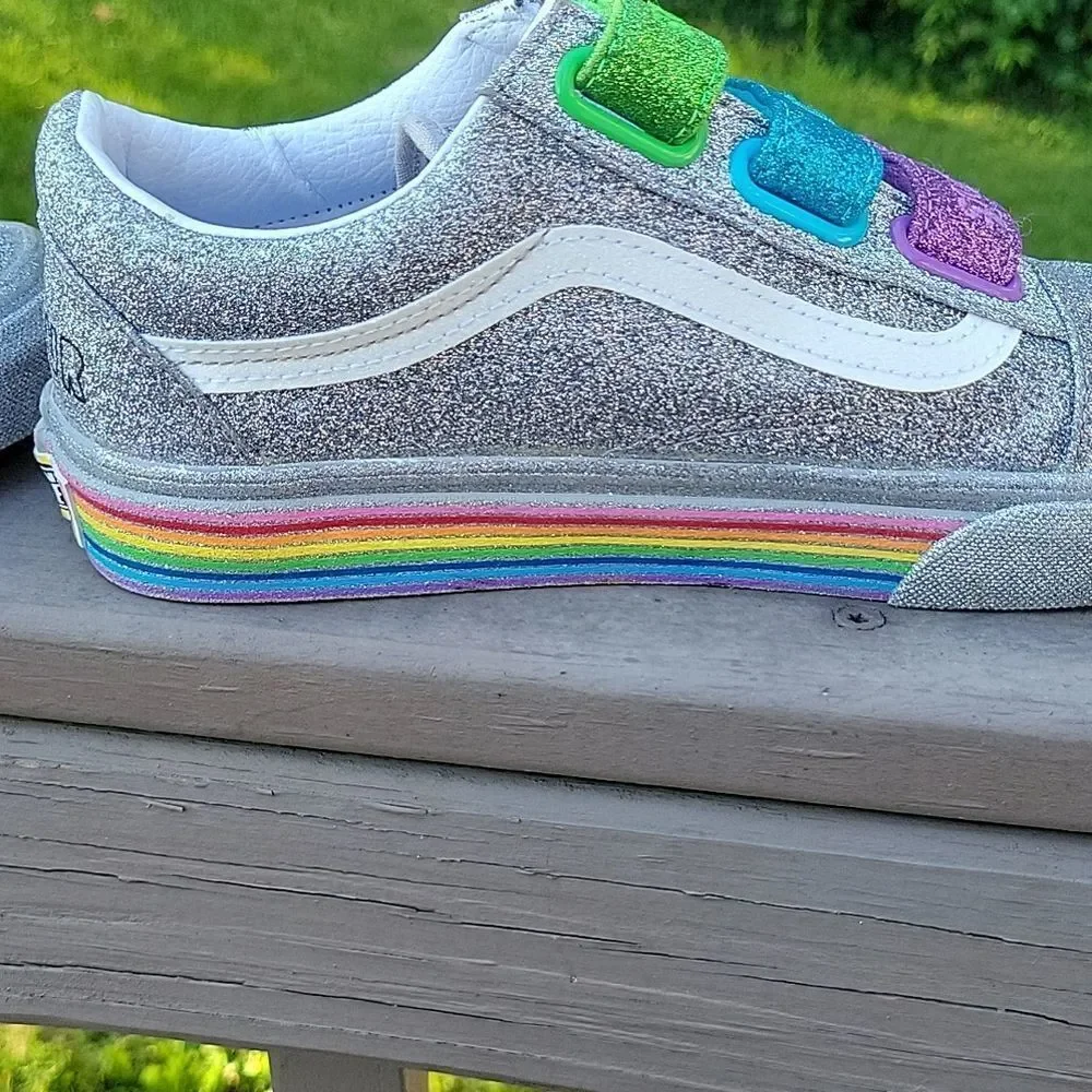 Vans x Flour Shop Silver Glitter Rainbow Sneakers Women’s 7